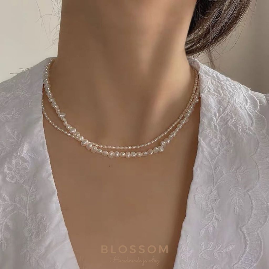 BLOSSOM Genuine Pearl Strand Necklace Freshwater Pearl Necklace, Baroque Pearl Choker Necklace, accessories necklace