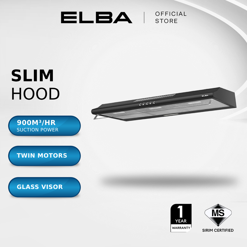 ELBA Slim Hood ESH-M9098(BK) - Twin Motor, Twin Blower (Suction Power : 900m³/hr)