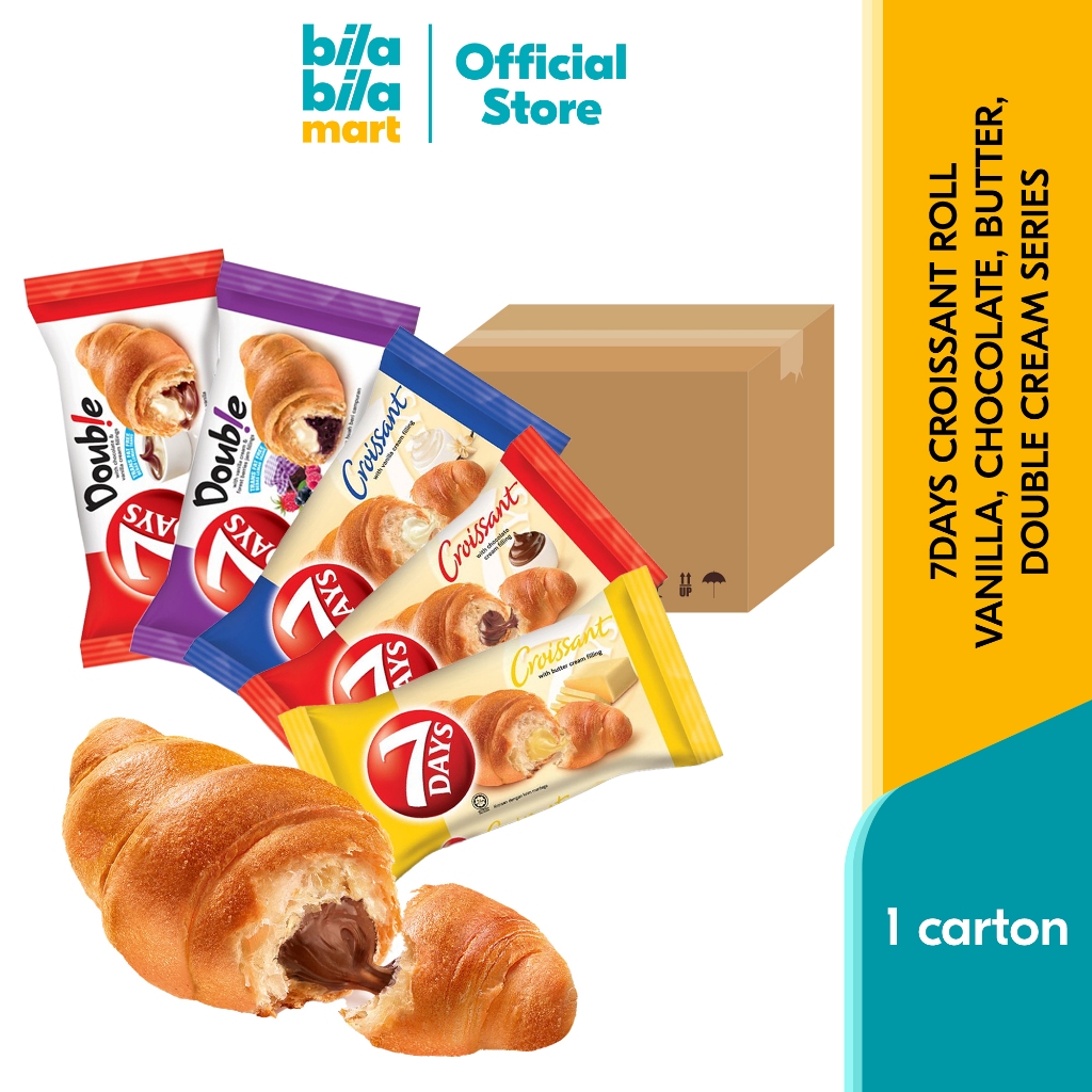 [1 CARTON@30pc] 7DAYS Croissant Roll with Cream Filling Butter Cream, Chocolate, Vanilla, Choc+Vanilla, Berries+Vanilla