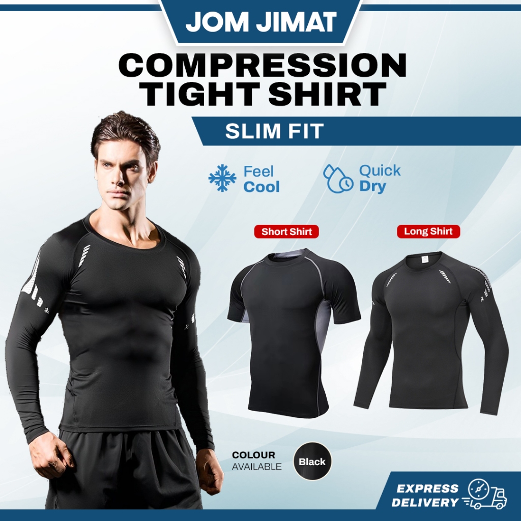 Men Compression Tight Sport Shirt Long Sleeve Short Sleeve Baju Sukan Lengan Panjang Baju Ketat Cool Dry S-3XL 健身衣 紧身衣