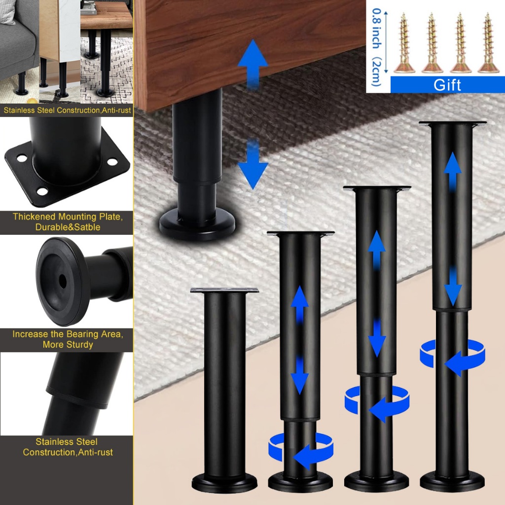 Adjustable Metal Table Leg kaki Meja Bed Leg Support Kaki Sofa Cabinet Leg Furniture Feet