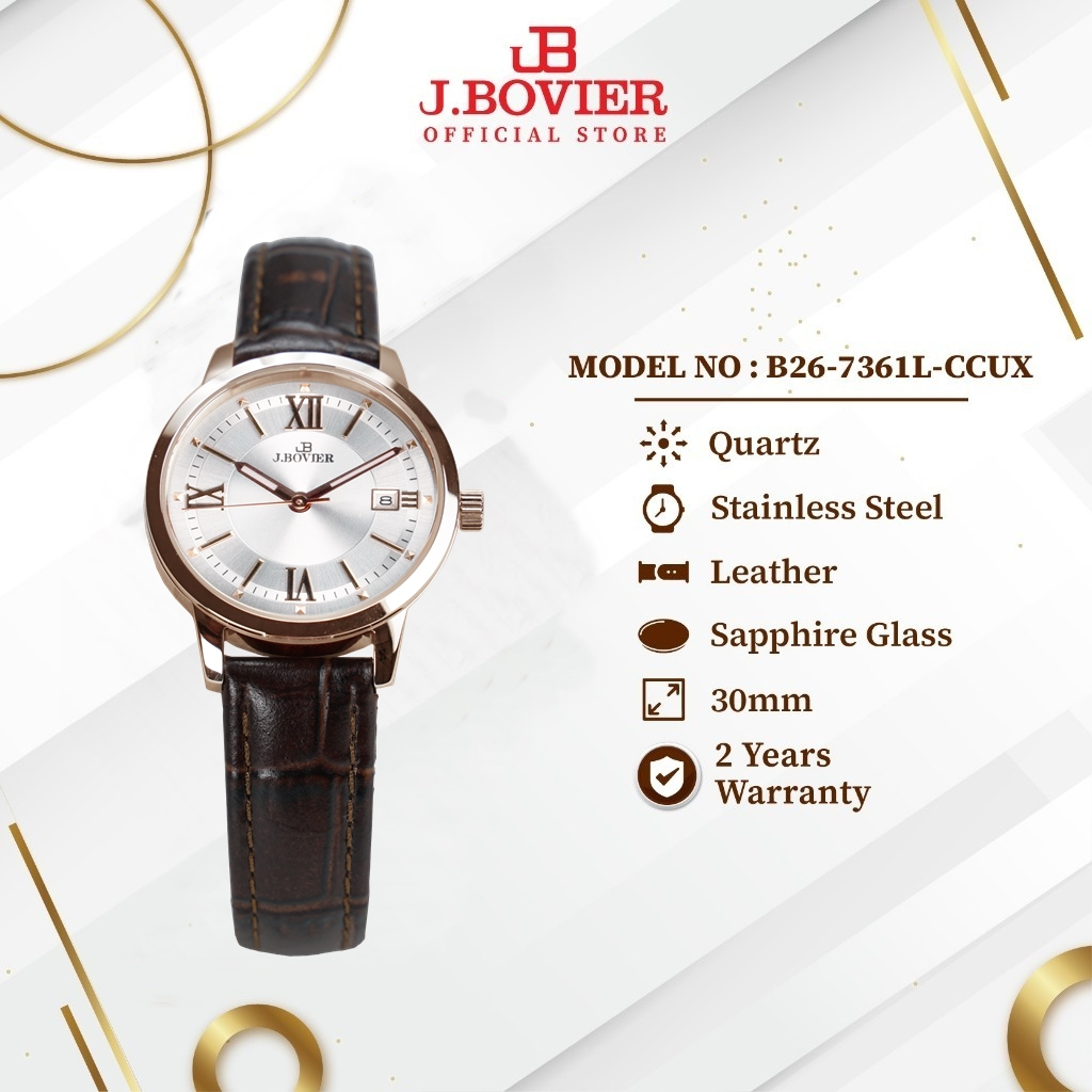 [2 Years Warranty] J.Bovier Quartz Women Watch Jam Tangan Wanita B26-7361L-CCUX