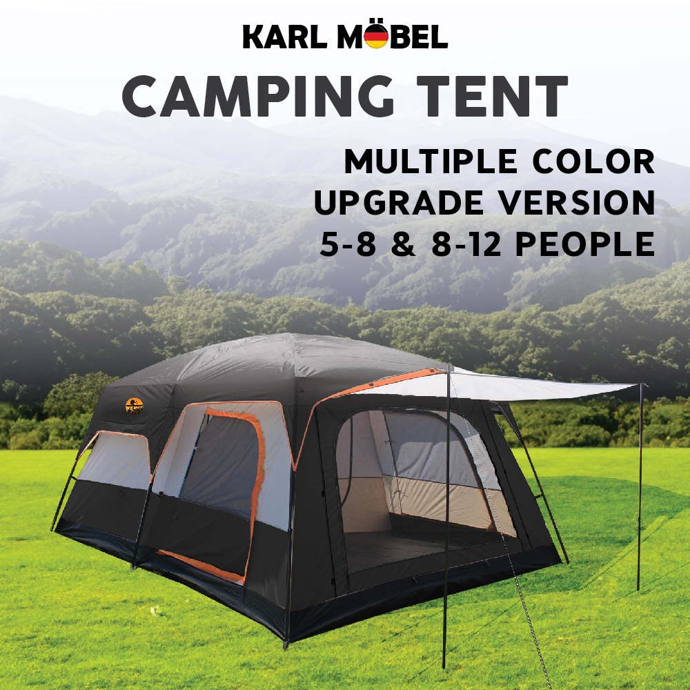 [RM45 VOUCHER] Camping tent Waterproof Large Khemah camping Besar murah Outdoor family tent Black Khaki 5 8 12 persn