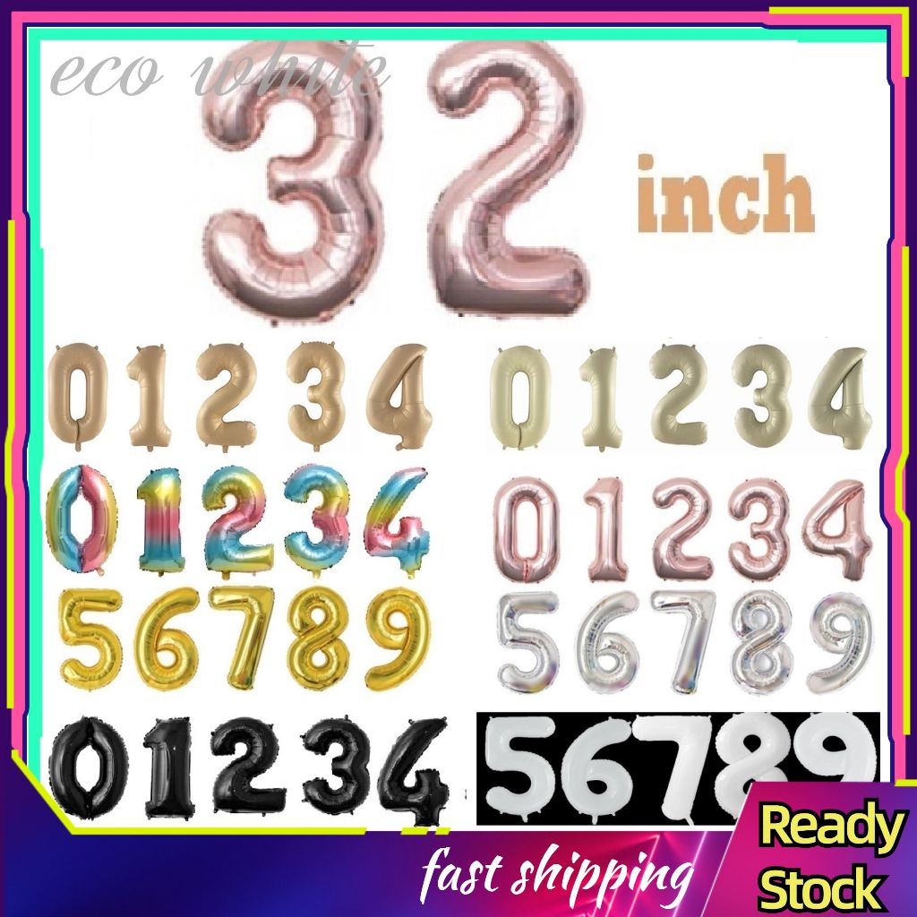 32inch 0-9 Number Foil Balloon Party Birthday Anniversary Decoration Aluminium Foil White Helium