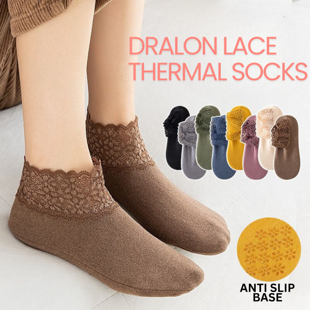 Ready StockWomen 35-39 Thermal Lace Thicken Socks Anti Slip Confinement Socks