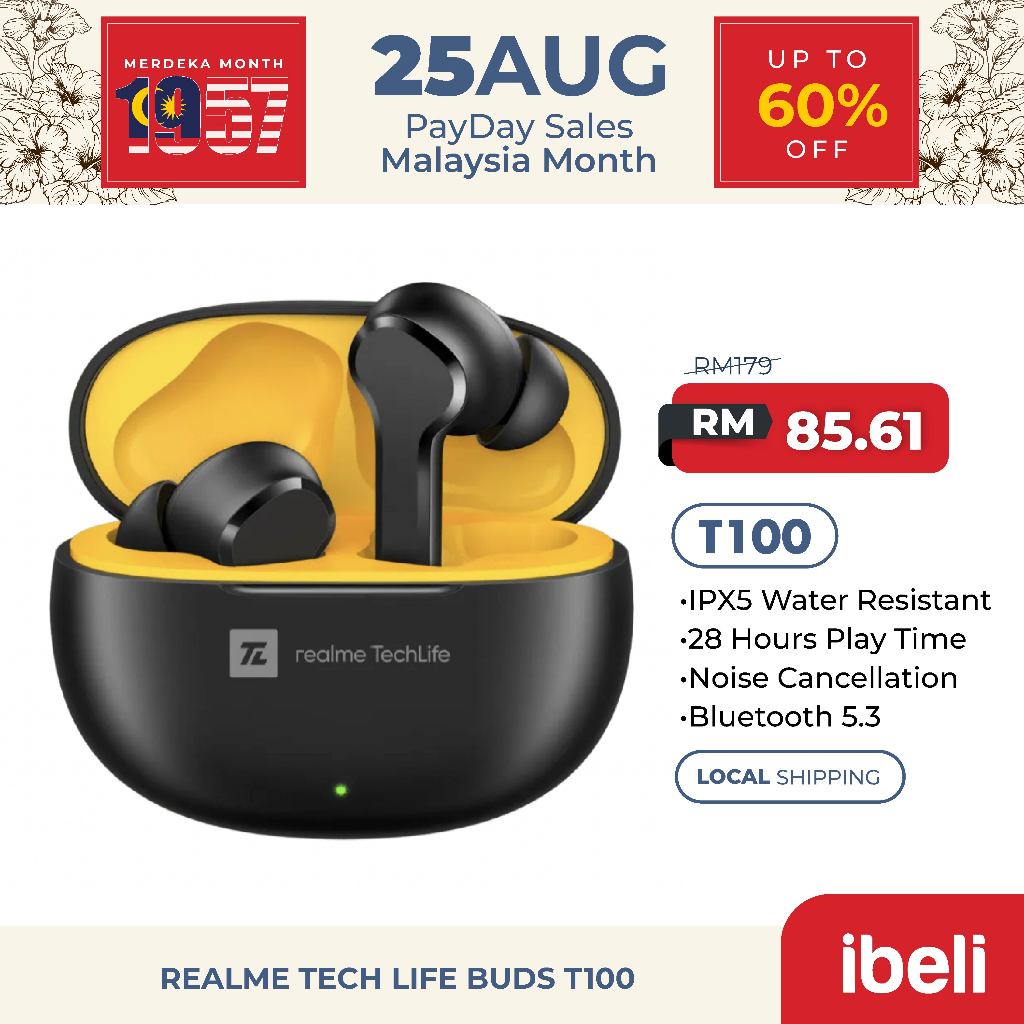 realme Buds T100 TWS Earphone True Wireless AI Noise Cancelling Wireless Headphone 28 Hour Battery life IPX5