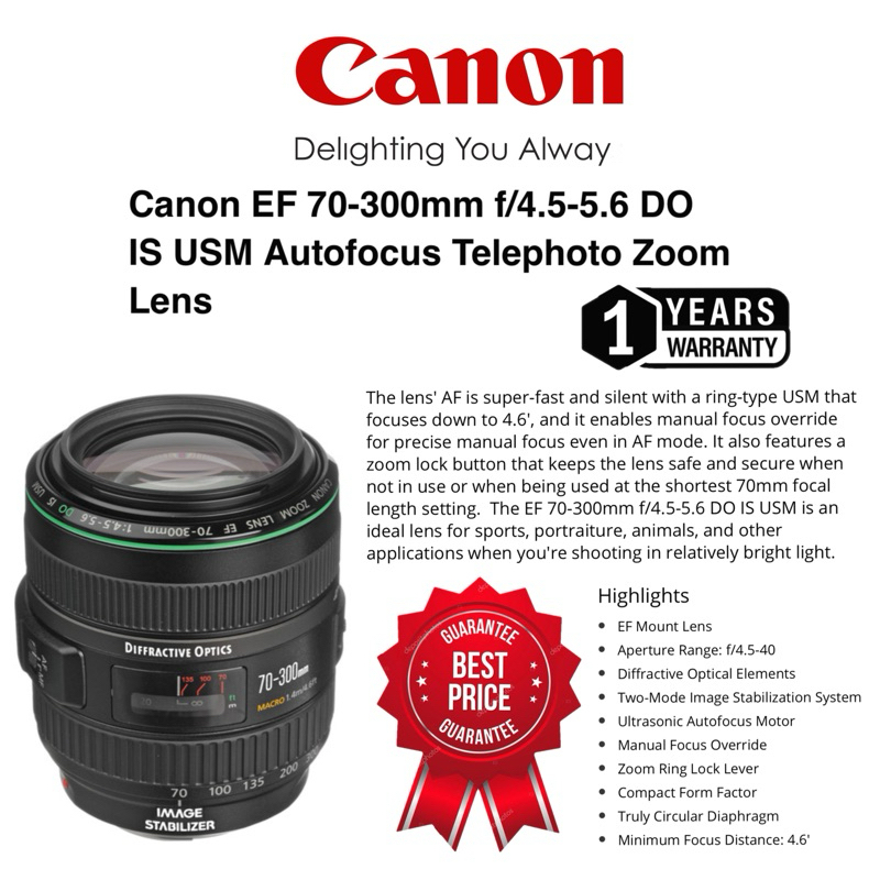 CANON EF 70-300MM F/4-5.6 DO IS USM AUTOFOCUS TELEPHOTO SUPER FAST SPEED AF ZOOM LENS IMAGES STABILIZER CANON ZOOM LENS