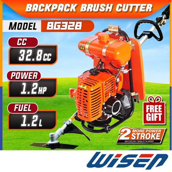 WISEN SuperCUT® BG328 | 32.8cc Super Heavy Duty Garden Trimmer | Backpack Brush Cutter | Grass Mesin Potong Rumput |