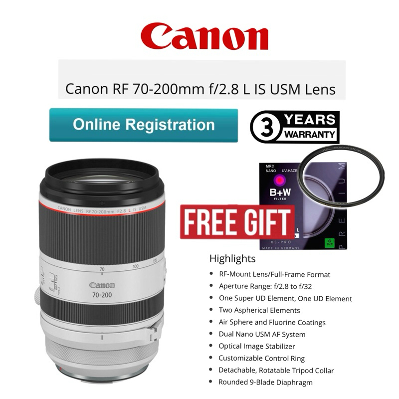 CANON MALAYSIA WARRANTY CANON RF 70-200MM F/2.8L IS USM LENS ORIGINAL CANON MALAYSIA SET CANON RF 70-200MM F/4L IS USM
