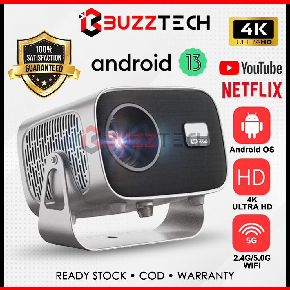 BuzzTech A2 Smart Android 13 Projector 4K ULTRA HD 5G WIFI Phone Projector Home Cinema Youtube Netflix Movie 迷你投影