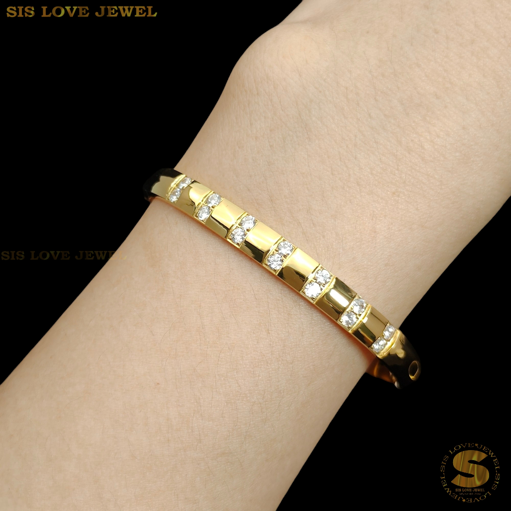 Sis Love Jewel Titanium Steel 18K Gold Plated Cubic Zirconia Oval Bangle Gelang Tangan Bracelet Women Jewelry H157