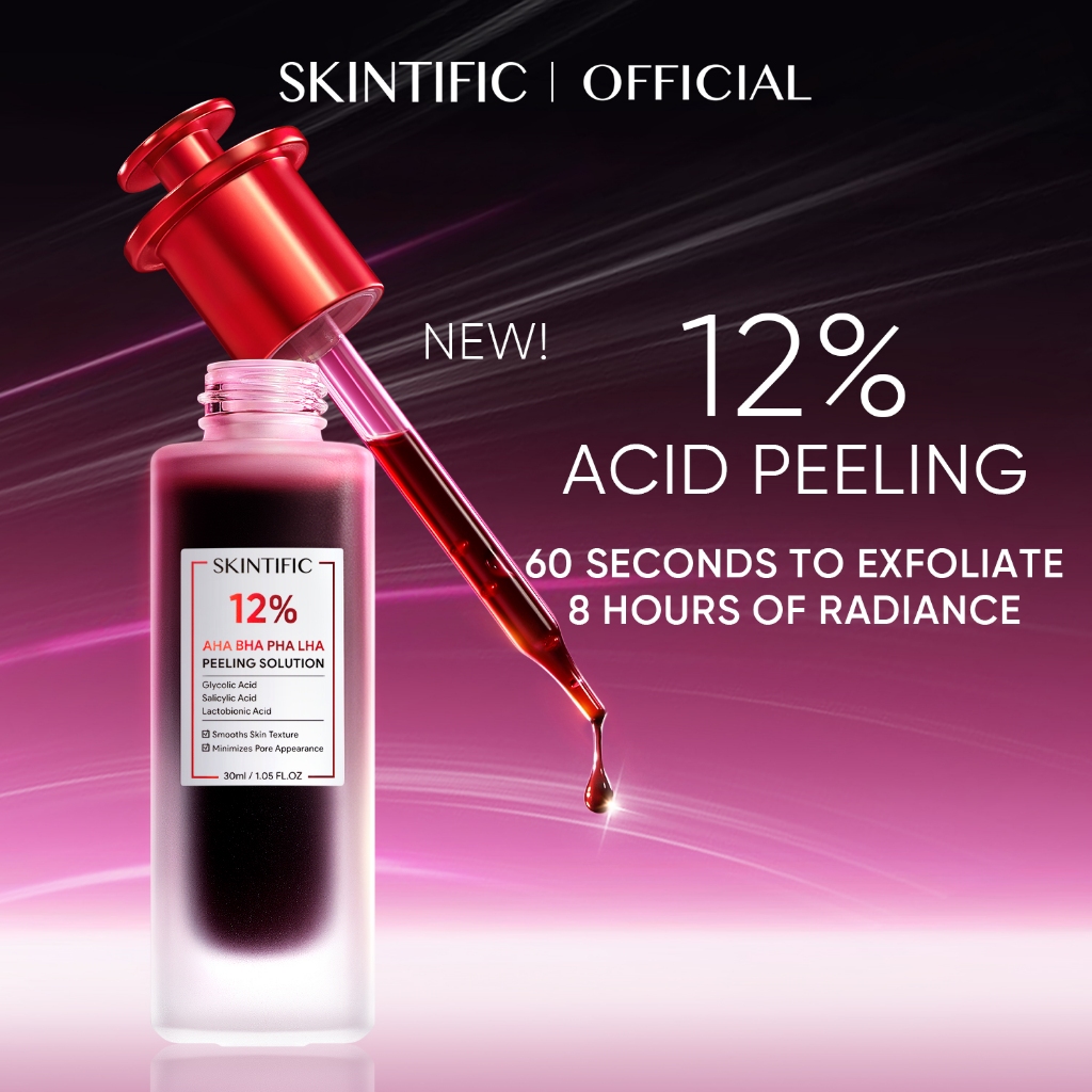 [New Launch] SKINTIFIC 12% AHA BHA PHA LHA Peeling Solution Serum 30ml Whitening Brightening for Dark Spot Acne-prone