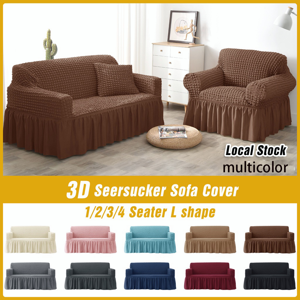 Universal Spandex Seersucker Sarung Sofa 1 2 3 4 Seater Sofa Cover Stretch Sofa Slipcover Living Room Sarung Kusyen 沙发套