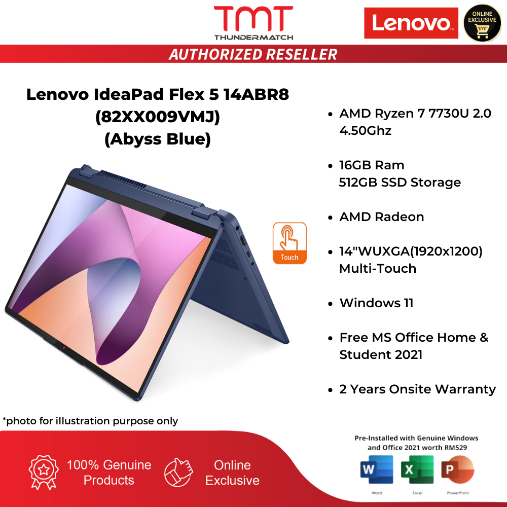 Lenovo IdeaPad Flex 5 14ABR8 2 in 1 Laptop (82XX009VMJ/82XX009WMJ) | Ryzen 7-7730U | 16GB RAM 512GB 