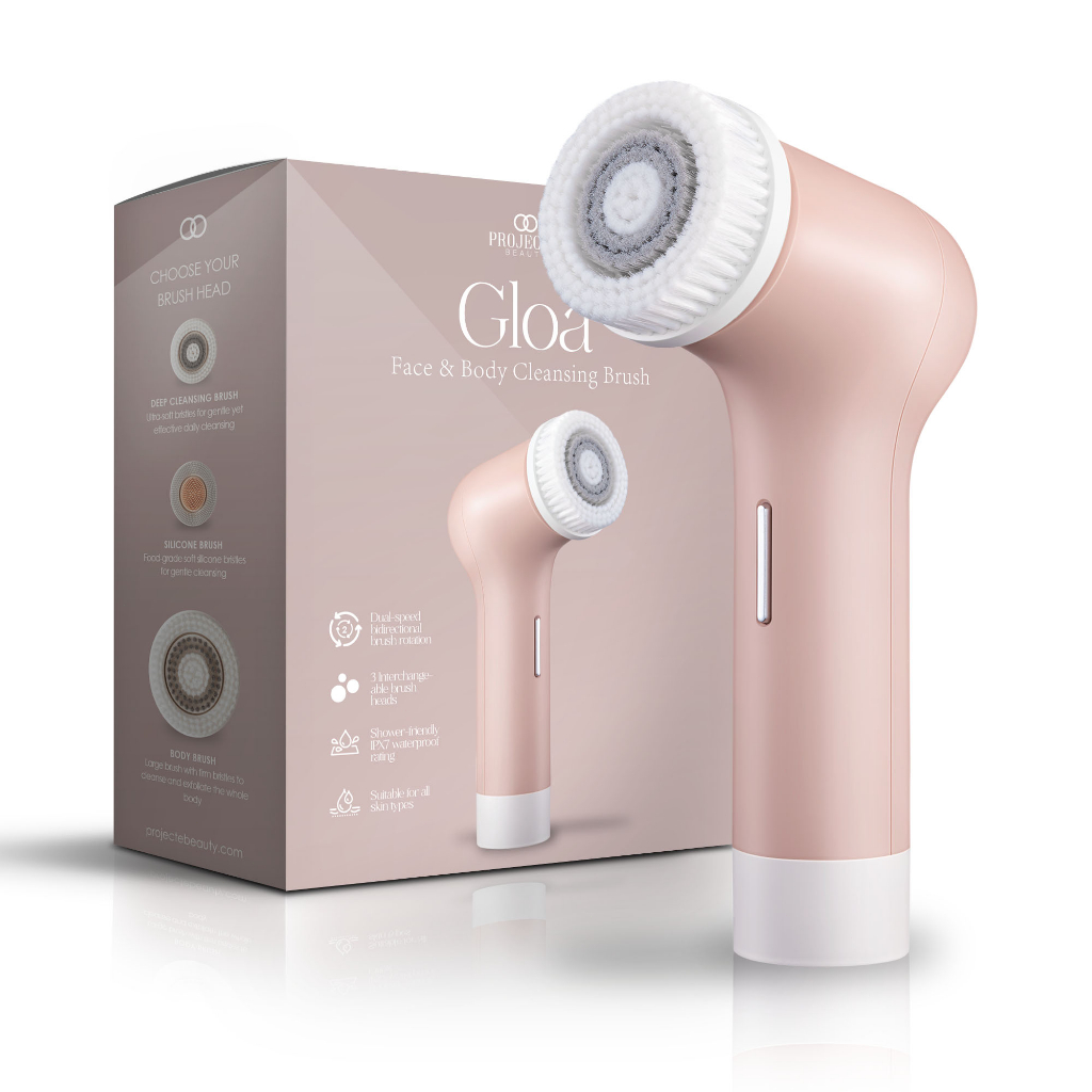 Project E Beauty Gloa | Face and Body Cleansing Brush | 3 Interchangeable Brush Heads | Daily Cleansing | Face Exfoliator for Glowing Skin | Body Brush | Face Scrubber | Bidirectional Rotation Technology | IPX7 Waterproof