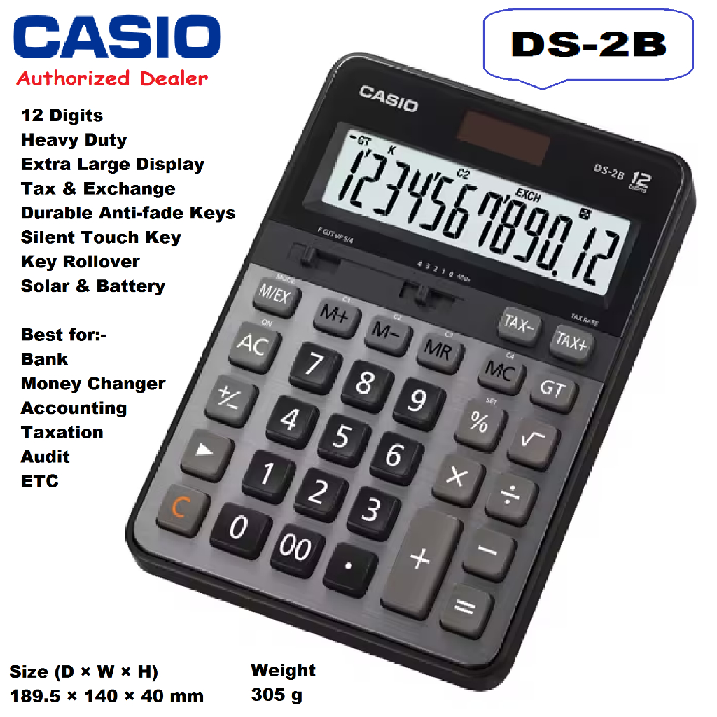 Casio DS-2B desktop 12 digit Heavy Duty Business Calculator Best for Bank, Accounting, Taxation, Currency Exchange