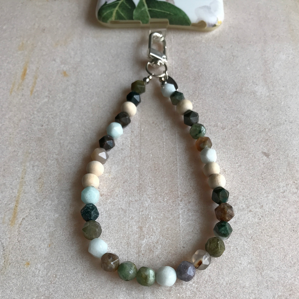 KOCI - Andaman - Indian Agate Gemstone Phone Charm Essential Oil Diffuser Monsoon Collection Handmade Wristlet EO