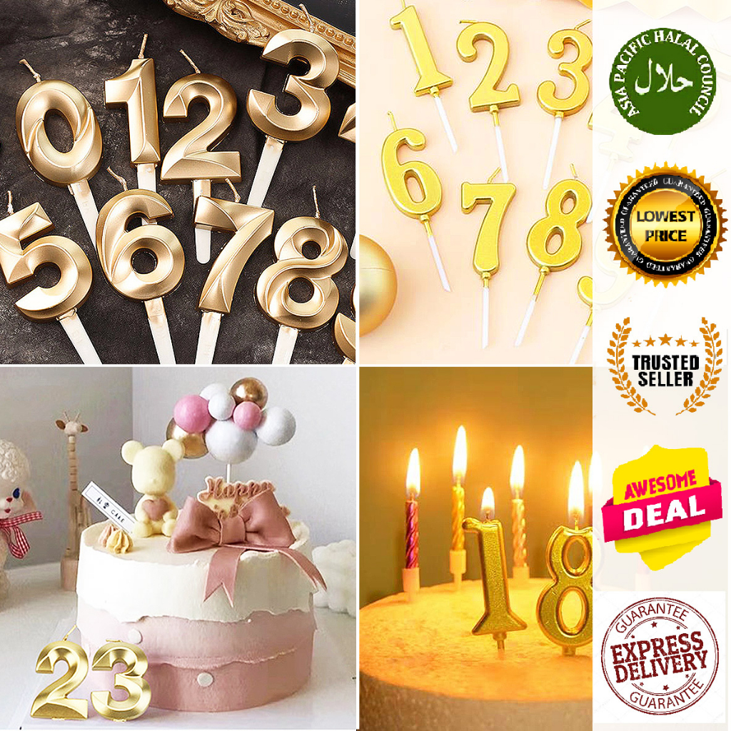 Birthday Number Candle Candles Diamond Shape Gold Color Birthday Party Lilin Hari Jadi Lilin Nombor Kek Hari Jadi 生日号码蜡烛