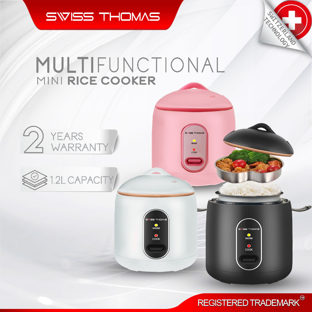 Swiss Thomas 1.2L Electric Rice Cooker Pot MultiCooker Non Stick with Steam Tray Removable Cover Lid