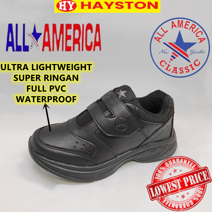 ALL AMERICA 4919 Kasut Sekolah Hitam Sekolah Rendah FULL PVC WATERPROOF | PRIMARY BLACK SCHOOL SHOES FULL PVC