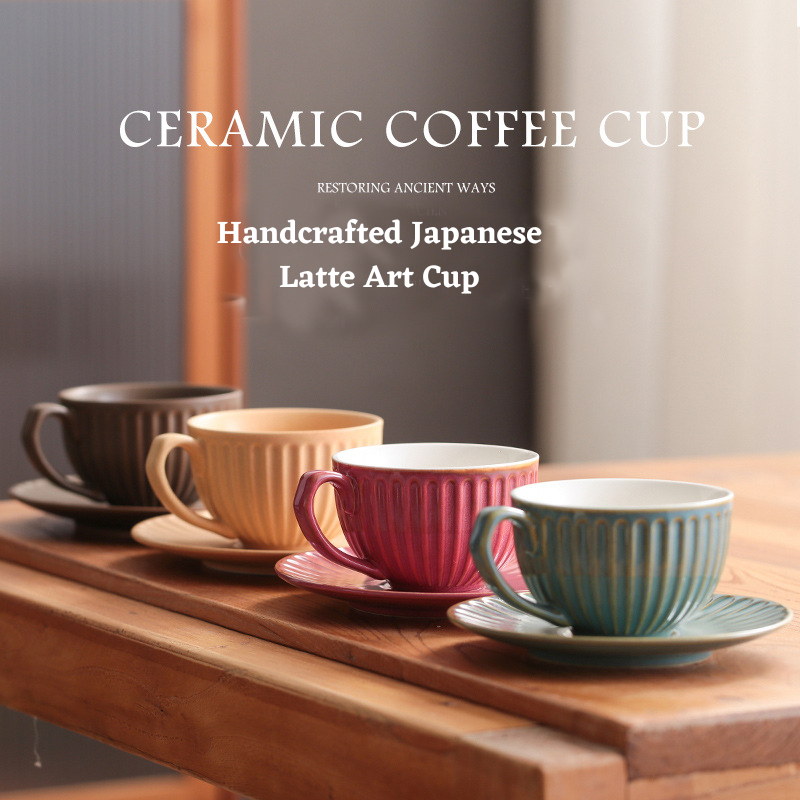 Handcrafted Japanese Ceramic Latte Art Cup and Saucer Set - 1 Set - Perfect for Cappuccino and Latte