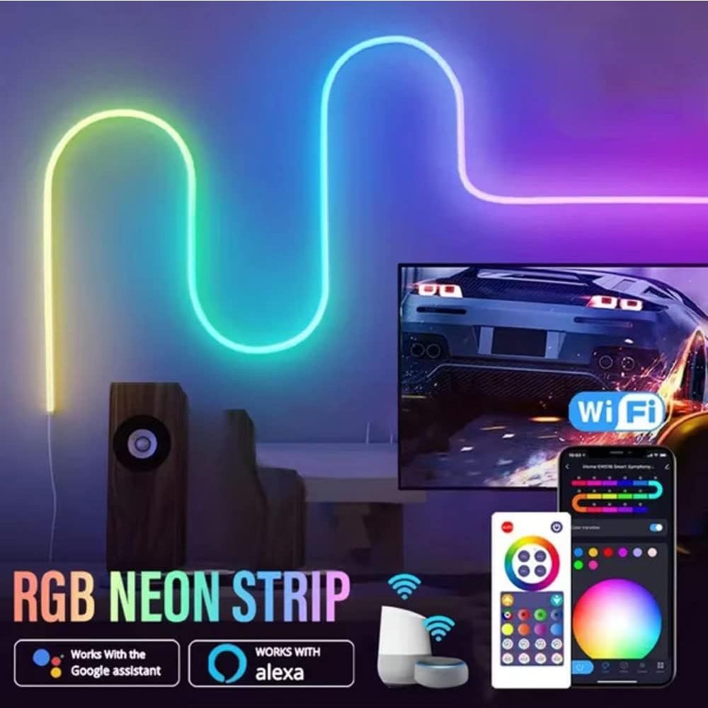 5M/10M Tuya RGBIC App+Remote Neon Rope Lights LED Neon Rope Light with Music Sync App 16M Colors with Alexa Google