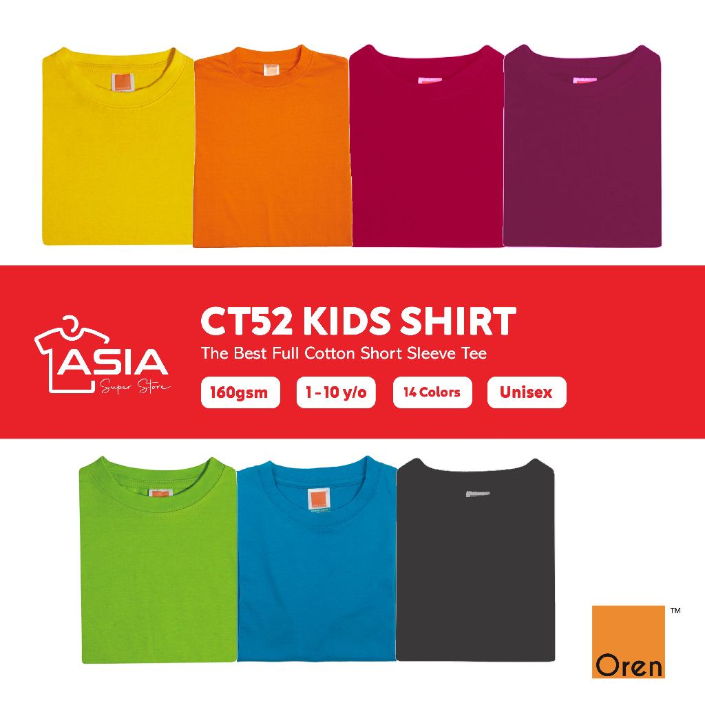 ASIA x OREN SPORT Plain Kid Tshirt Cotton Baju Kosong Baju Budak Baju Kanak-Kanak Youth Kids T-shirt CT52 Group B