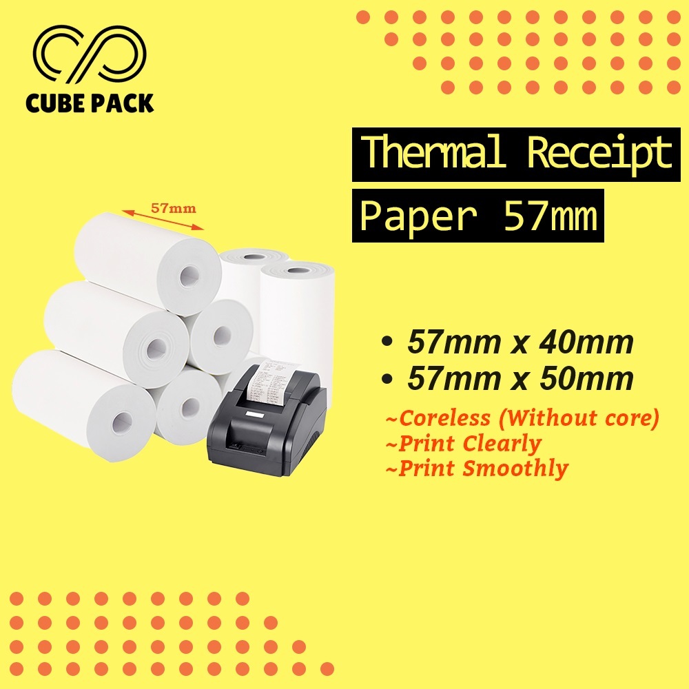 57mm Thermal Paper Coreless Thermal Receipt Paper Roll POS Receipt Foodpanda Grab Kertas Resit Cash Register TP01