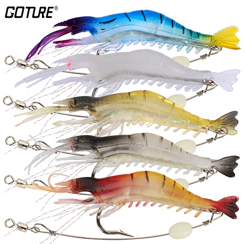 Goture 5pcs/set Gewang Lembut Udang Bercahaya Silikon Umpan Tiruan 5.6g/9cm Gewang Memancing Ikan Mas