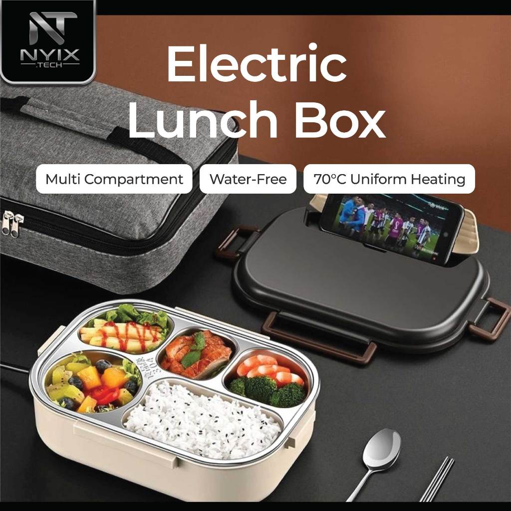 Electric Lunch Box 1200ml Multi Compartment Heating Stainless Steel Water free Food Warmer USB Charging Car Portable