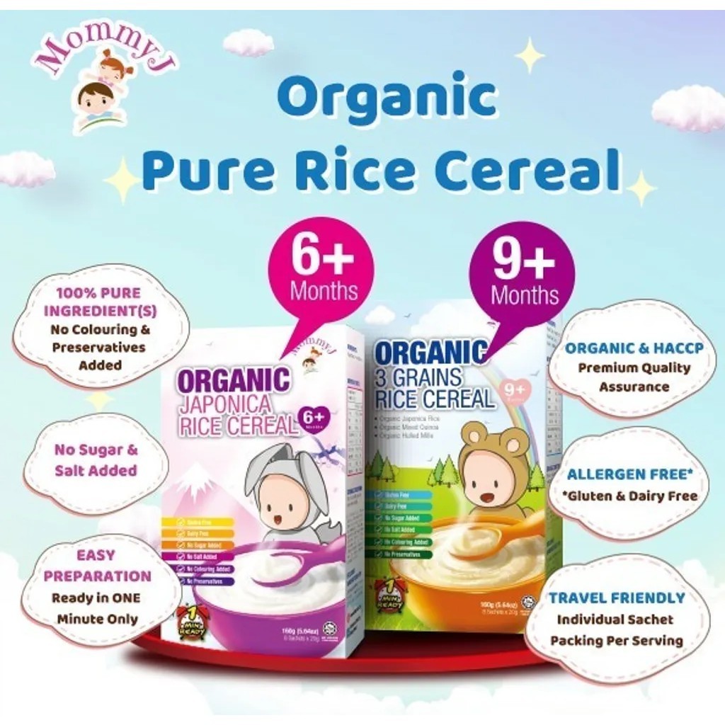 Halal MommyJ Organic 3 Grains/Japonica Rice Cereal NEW FORMULA (1pc) 宝宝有机纯迷糊 有机蓬莱米糊/有机3谷米糊 Mommy J