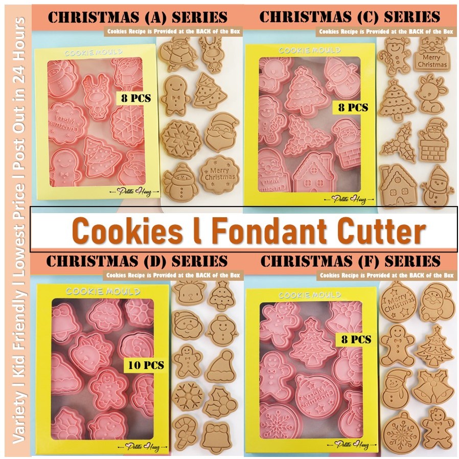 [Petite Houz] 8 Pcs Acuan Christmas Xmas Halloween Mold Cute Cookies Cutter Cute Acuan Biskut 3D Cutters 立体饼干模具 圣诞饼干模具