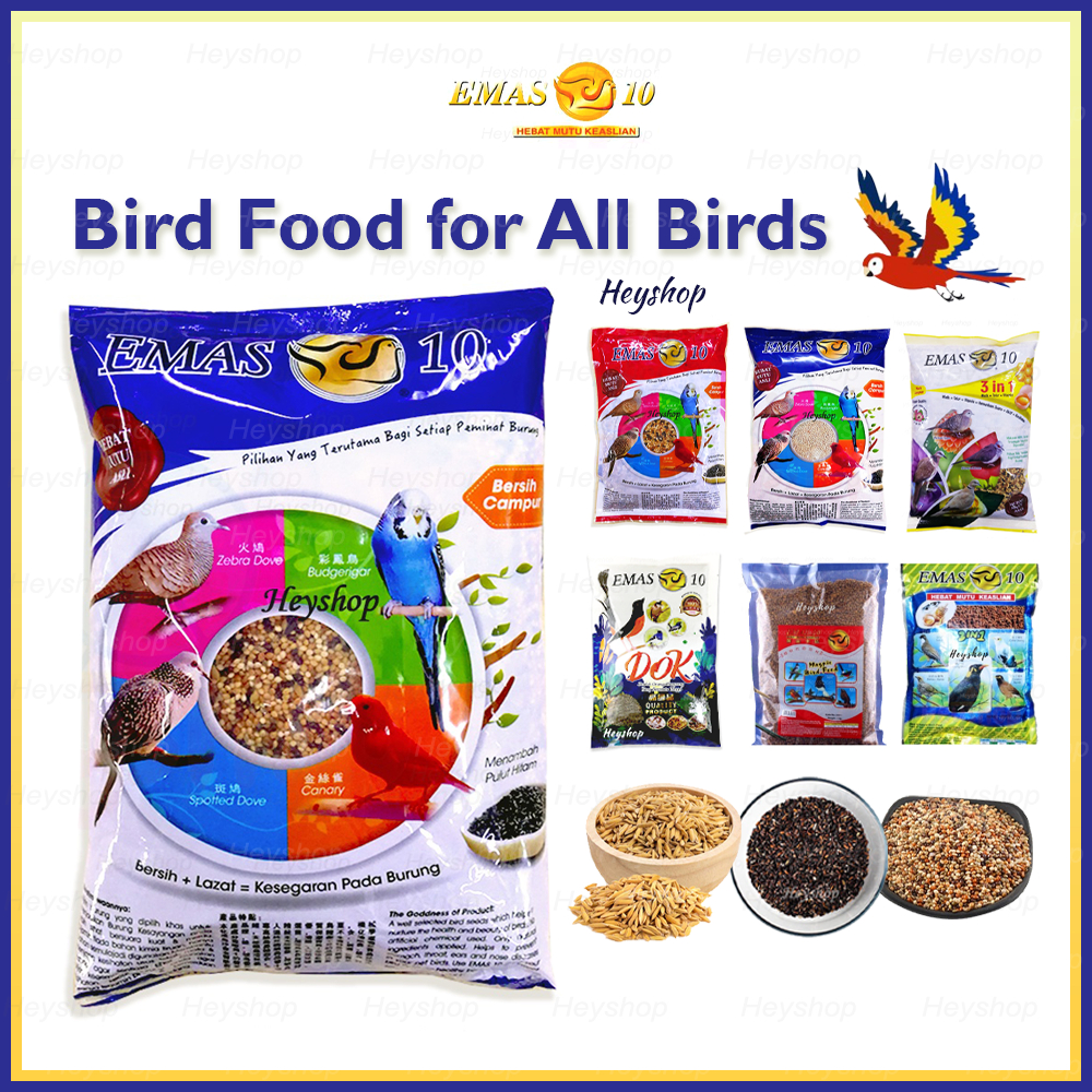 Bird Food Mix Seed 1kg - Emas 10 Mixed Millet Feed Campuran Sekoi Sambau Makanan Burung Baji Parrot Cockatiel lovebird