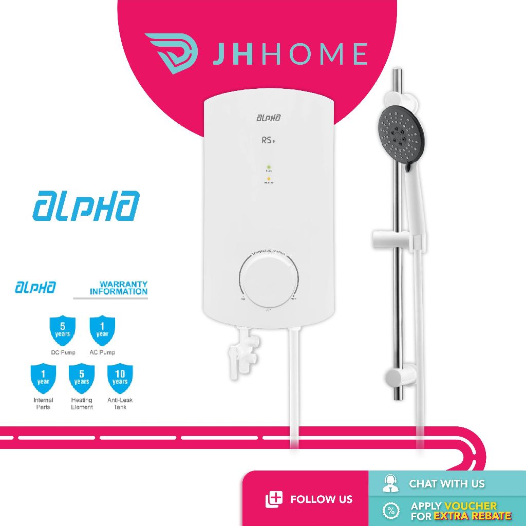 ALPHA RS E Shower Instant Water Heater RS-E (Non Pump) | Rubine Cubo Series Non-Pump Water Heater RWH-C500N-BSB/MASB