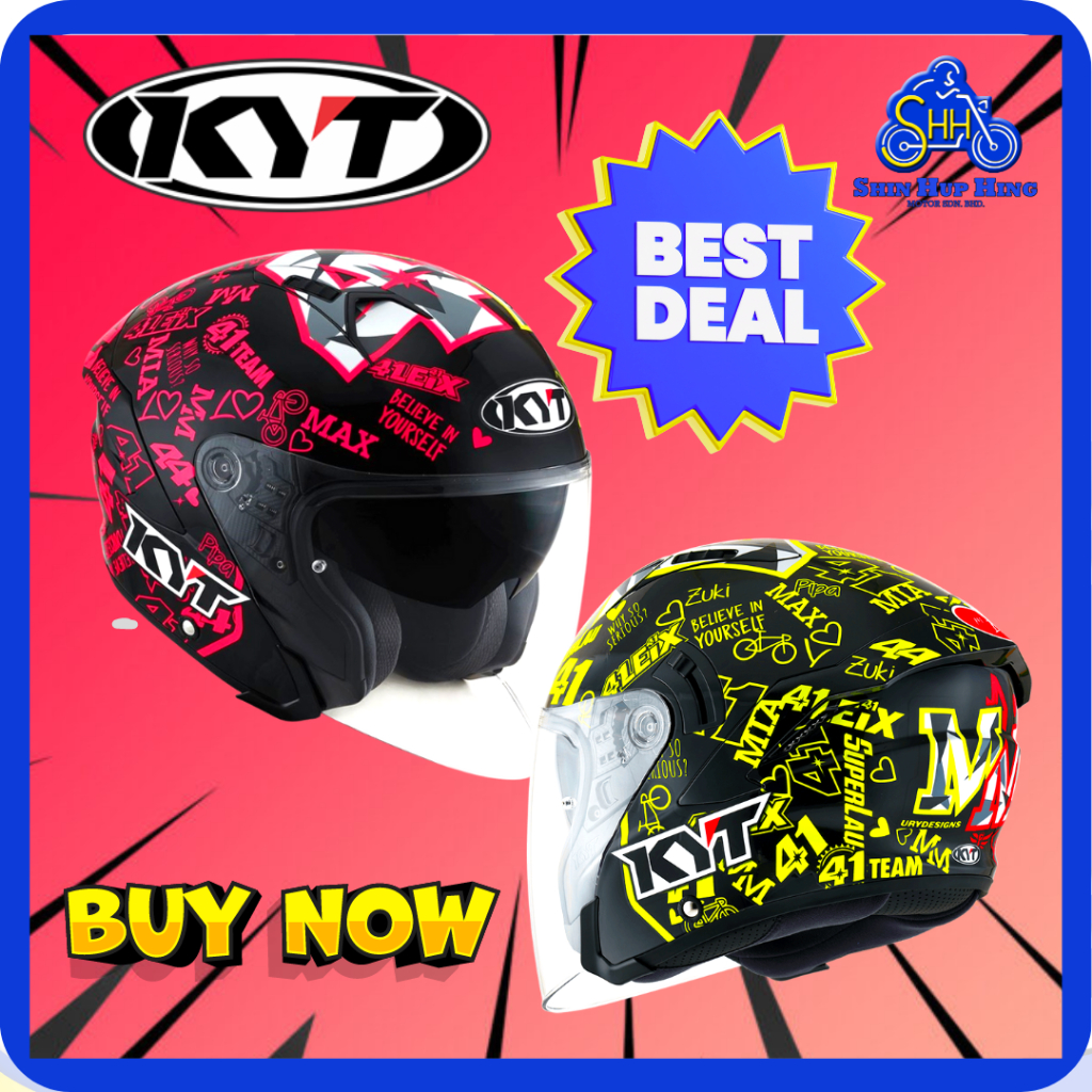 [ KYT ] KYT HELMET ORIGINAL OPEN FACE NFJ ESPARGARO 2020 PINK YELLOW HELMET ACCESSORIES MOTORCYCLE KYT