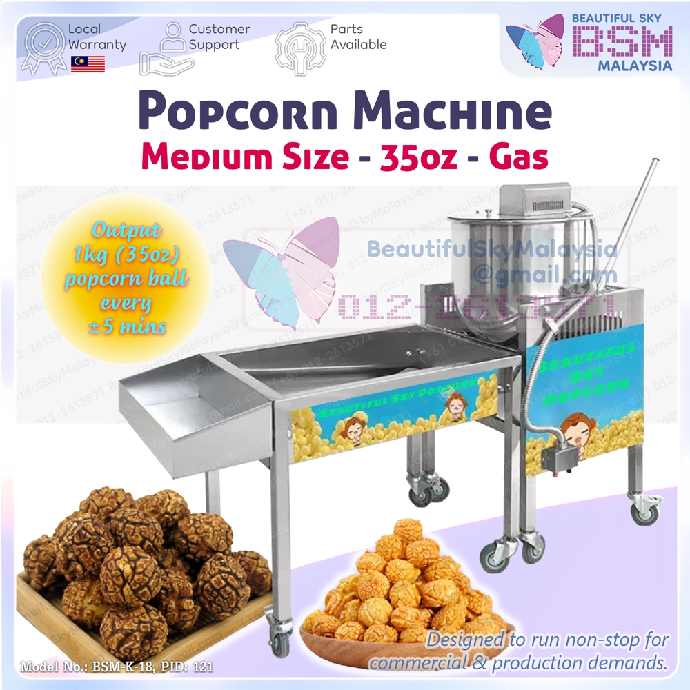 Medium Gas Popcorn Machine 35oz Bola Komersial Mesin Pop Corn Maker Auto Heavy Duty Production Business Output