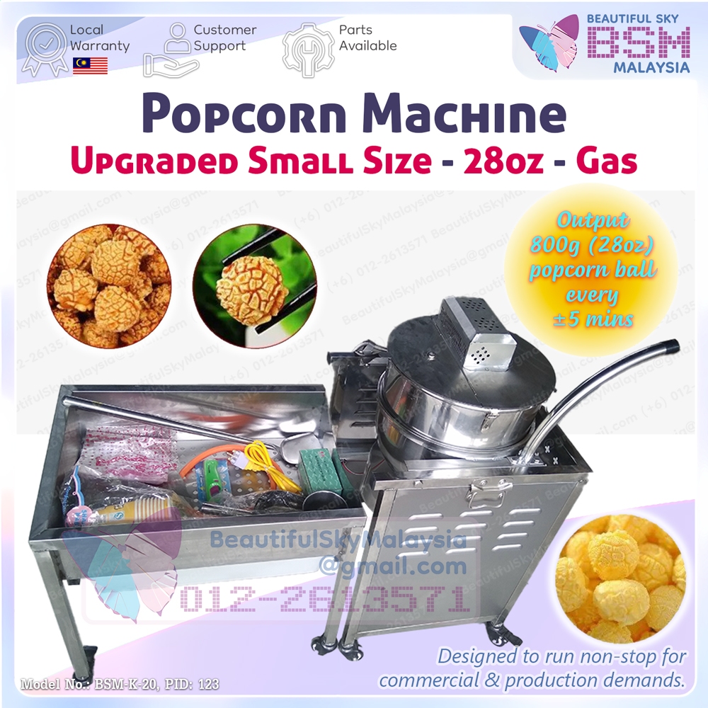 Small Upgraded Mesin Pop Corn Maker 28oz Popcorn Machine Ball Gas Komersial Batch Auto Heavy Duty Production Kernal