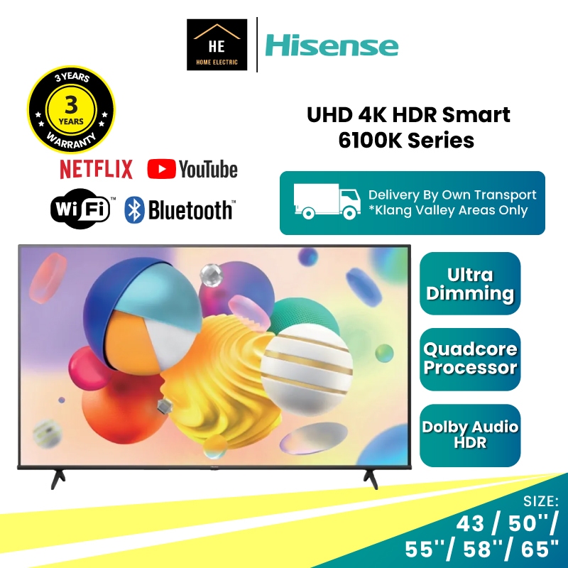 Hisense TV 50'' / 55'' / 58'' / 65" 70" Inch UHD 4K HDR Smart TV A6100K Series New Model 2023 电视机 Televisyen Television