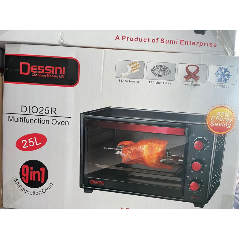 DESSINI 25L Electric Oven Toaster Baking Pizza with Rotisserie Rotating Roasted Chicken Tools Tray 25 Litres