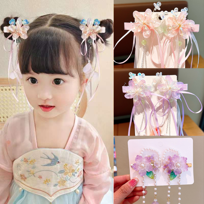 苏超仙夹子飘带边夹2pcs/set Ancient Chinese costume Kids Chinese hairpin celebrity ancient Hair Clips Pendant