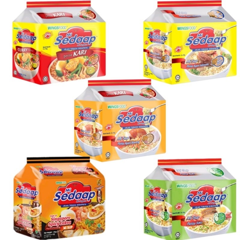 MI SEDAAP Soup Sup Kari 5 x 73g | Ayam Bawang 70g | Ayam Instimewa 69g 75g | Singapore Spicy Laksa 83g | Soto 75g