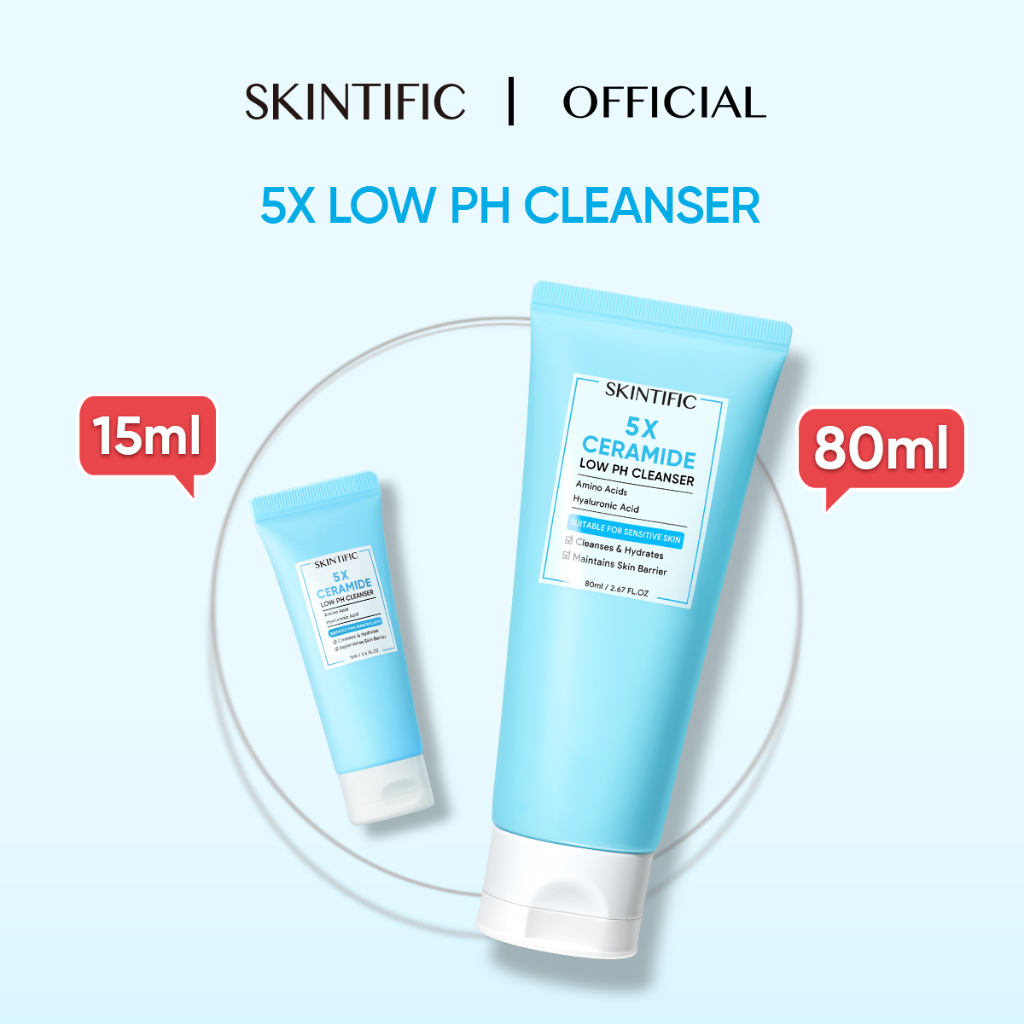 SKINTIFIC 5X Ceramide Low pH Gentle Cleanser Face Wash Oil Control Barrier Repair (15ml/80ml)