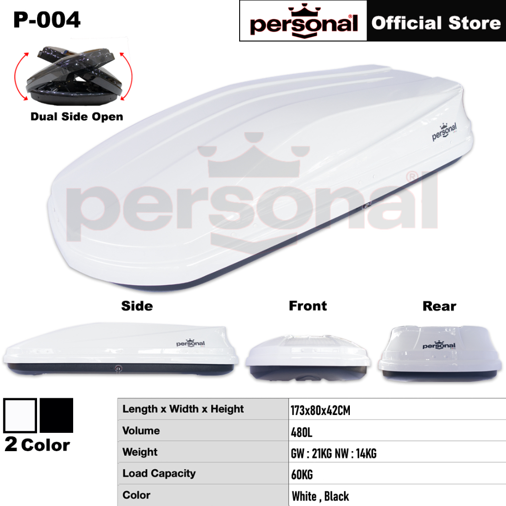 PERSONAL P-004 Car Roof Box PC Material (M Size 480L) Glossy Color Cargo Roofbox Carrier.Kotak Bumbung kereta