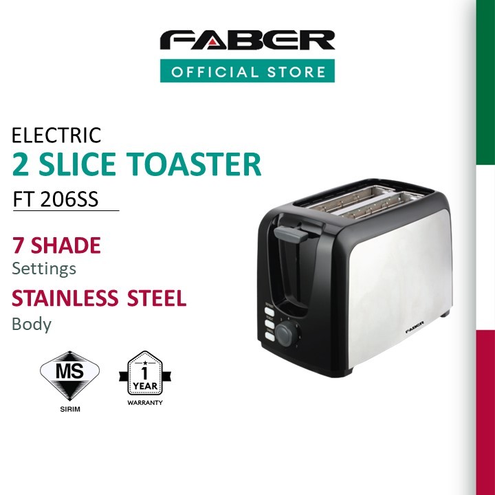 Faber 7-Shade Toast Mode 2 Slices Bread Electric Toaster Ft 206ss Pembakar Roti