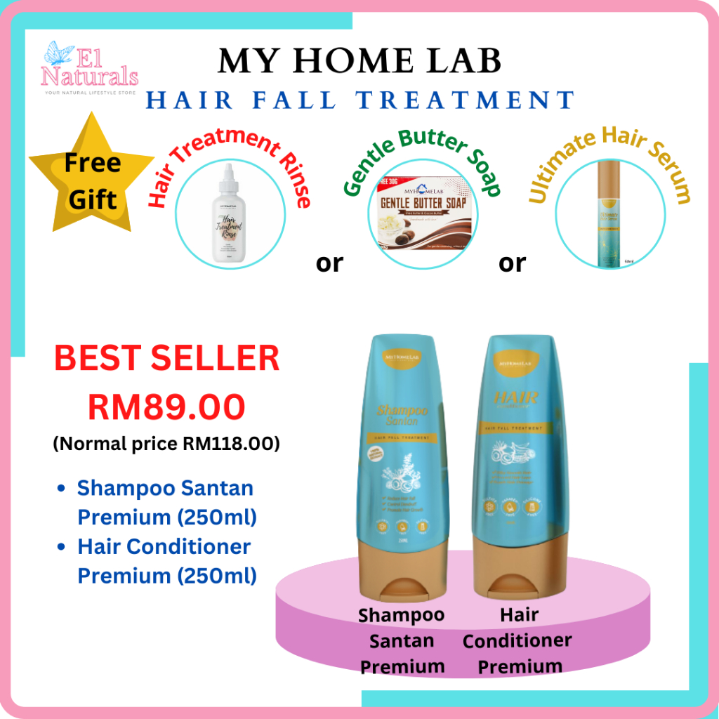 MyHomeLab Shampoo Santan Hair Conditioner Premium Set (Hair Fall Treatment Coconut Milk Shampoo)