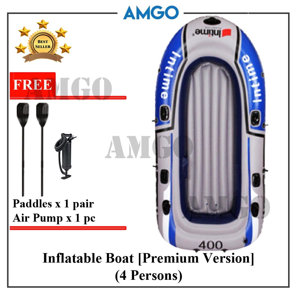 AMGO High Strength Inflatable Boat PVC Rubber Fishing Boat with Paddles Pump Sampan Bot Angin [PREMIUM 4 Persons]