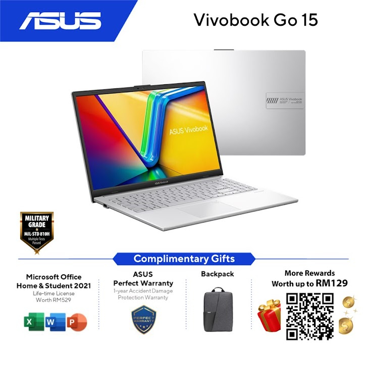 ASUS VivoBook Go 15 Laptop (AMD Ryzen 5-7520U 16GB RAM 512GB SSD 15.6" FHD Radeon) E1504F-ABQ469WS/A