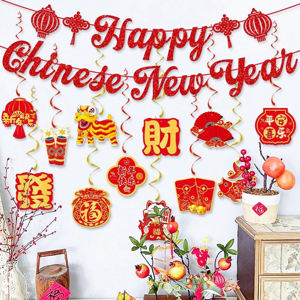 2024 Happy Chinese New Year Banner Flag Room House Office New Year Deco Chinese Happy New Year 2024 Decoration Wall
