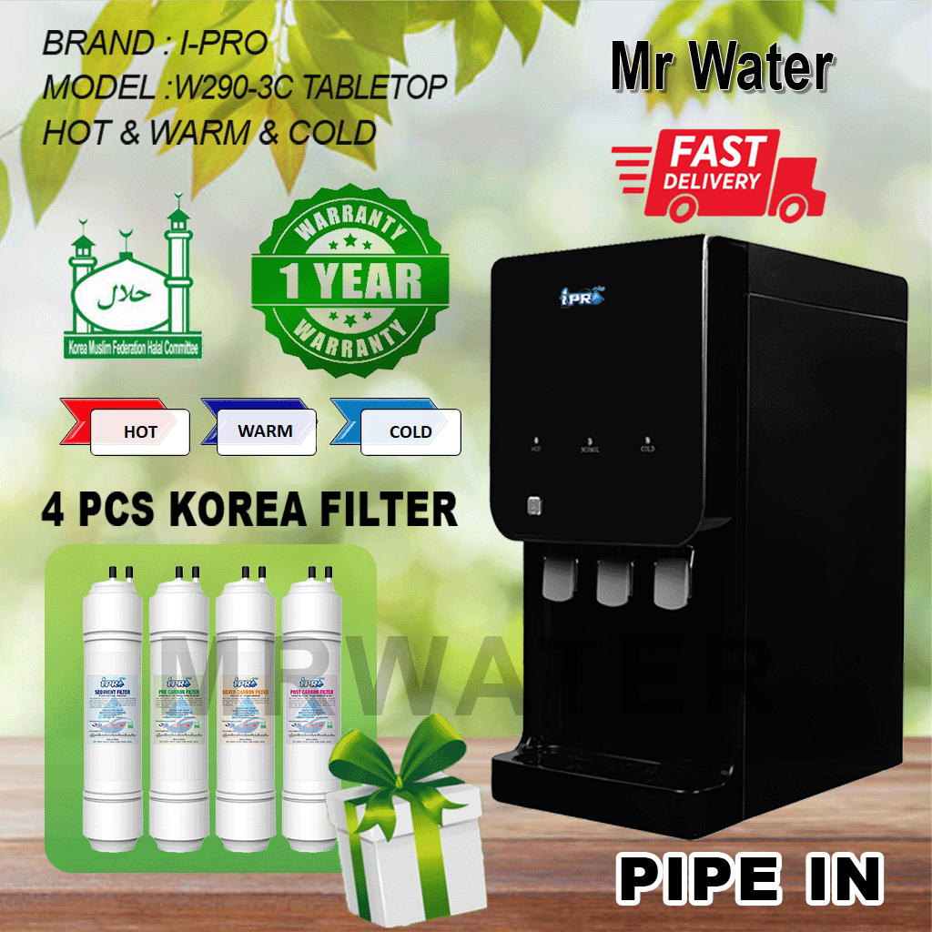 Hot&Cold&Normal W290-3c Pipe-In  4 pcs Korea HALAL Filter 3 Temperature Water Dispenser Water Purifier - Modern Design