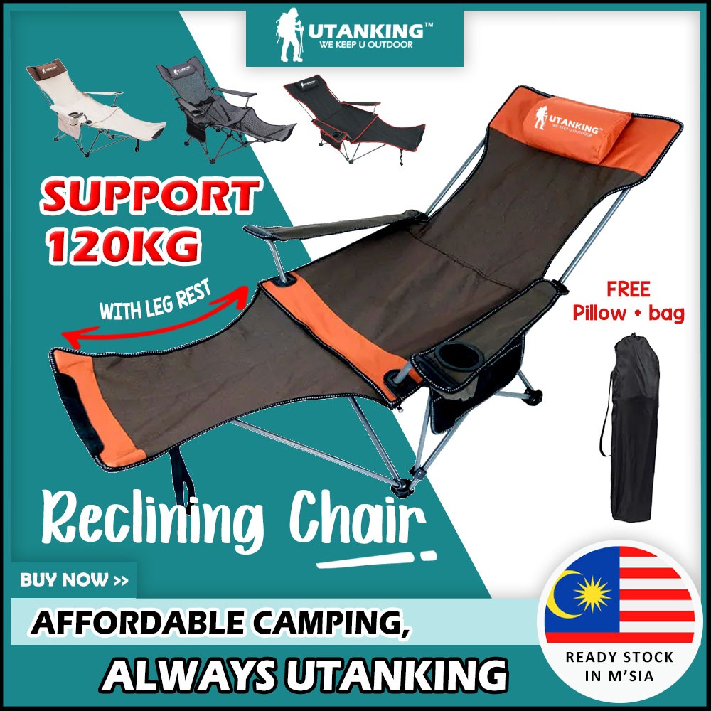 UtanKing™ Reclining Camping Chair Leg Rest Folding Recliner Lazy Stool Beach Fishing Kerusi Lipat